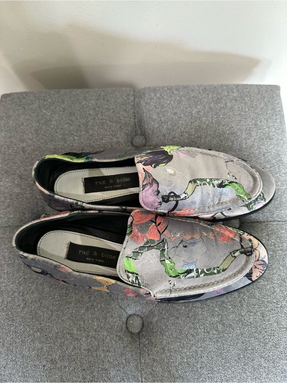 Rag & Bone Alix Floral Velvet Convertible Loafers Mules Gray Multi Size 8.5 - Picture 5 of 10